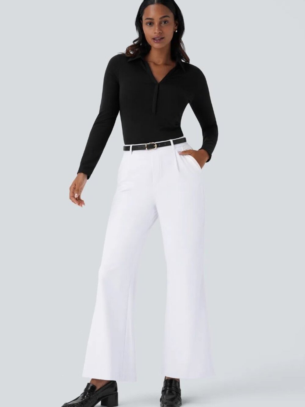 Halara SMALL PETITE White Flex DayStretch High Waisted Pocket Work Flare Pants